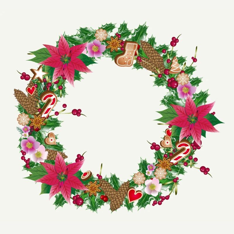 Üppig geschmückter Weihnachtskranz mit Deko