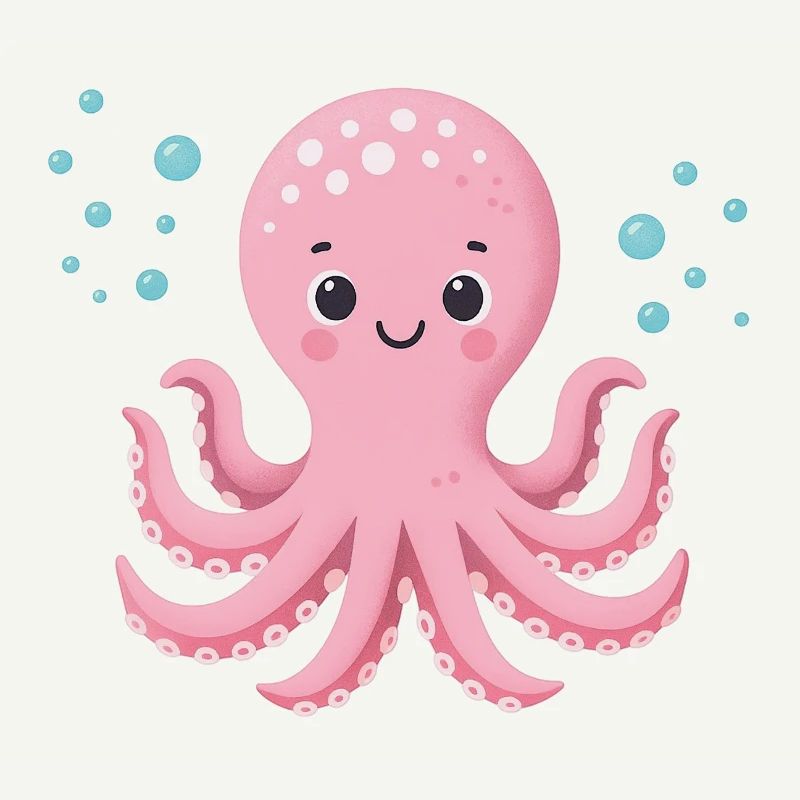 Pink Octopus with Bubbles
