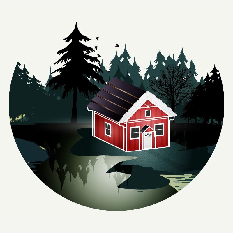 petite maison suédoise rouge à l'orée de la forêt