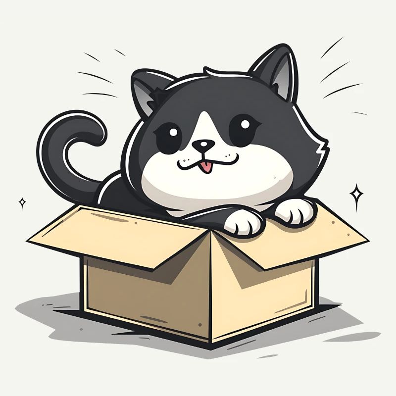 Happy Cat Sitting Inside an Empty Cardboard Box