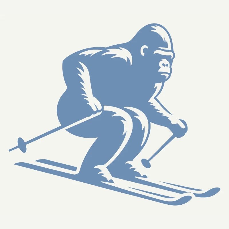 Monkey Gorilla Chimpanzee Ski Silhouette Design