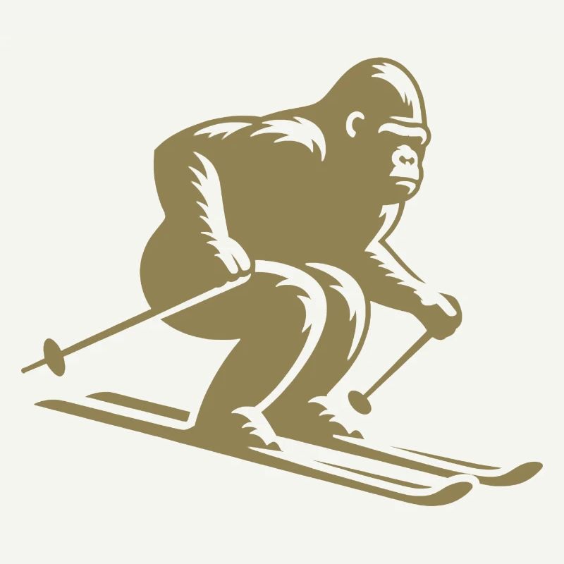 Monkey Gorilla Chimpanzee Ski Silhouette Design