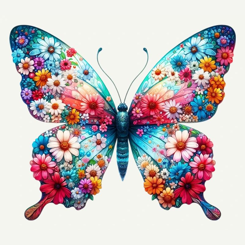 Papillon décoré de fleurs