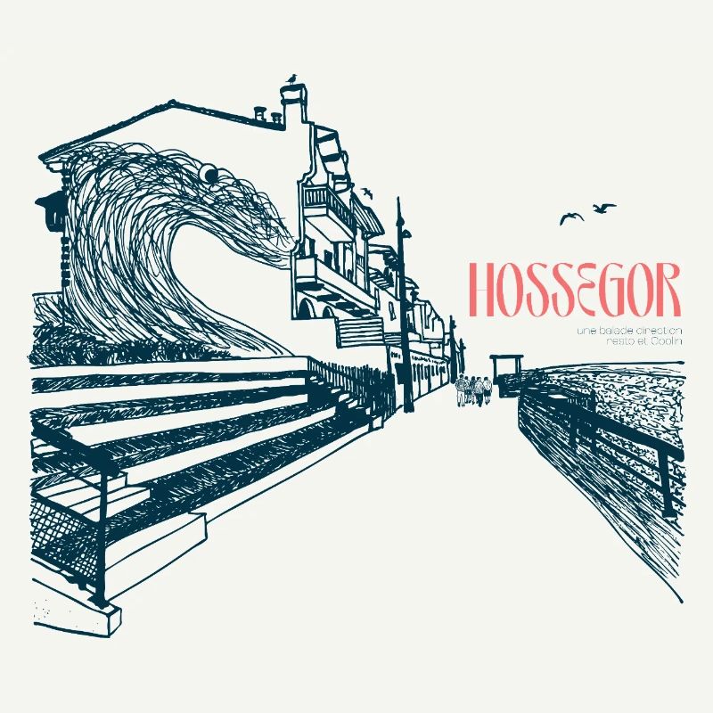 Hossegor Atlantic Coast – Hand-Drawn Wave