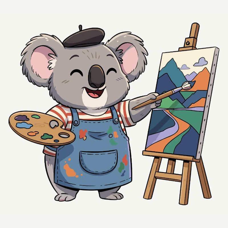 Koala Painter: Colorful Mountain Landscape