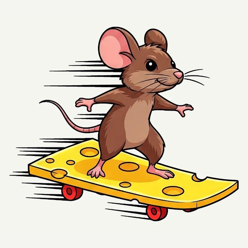 Cool Mouse with Skateboard Cheese Lover Funny