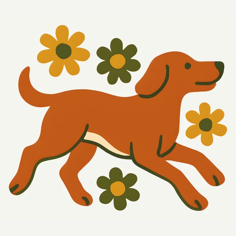 Chien rapide dans le champ de fleurs