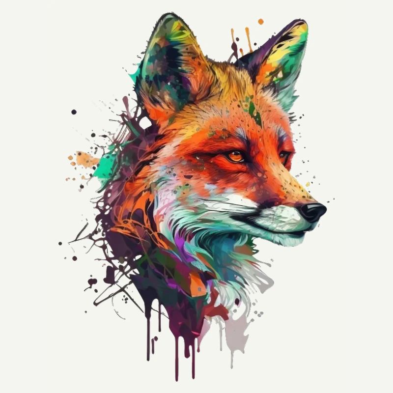 Renard avec des éclaboussures colorées de couleur