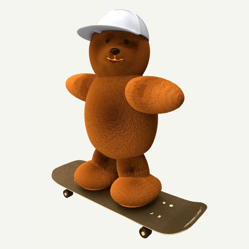 Bär auf Skateboard mit Basecap