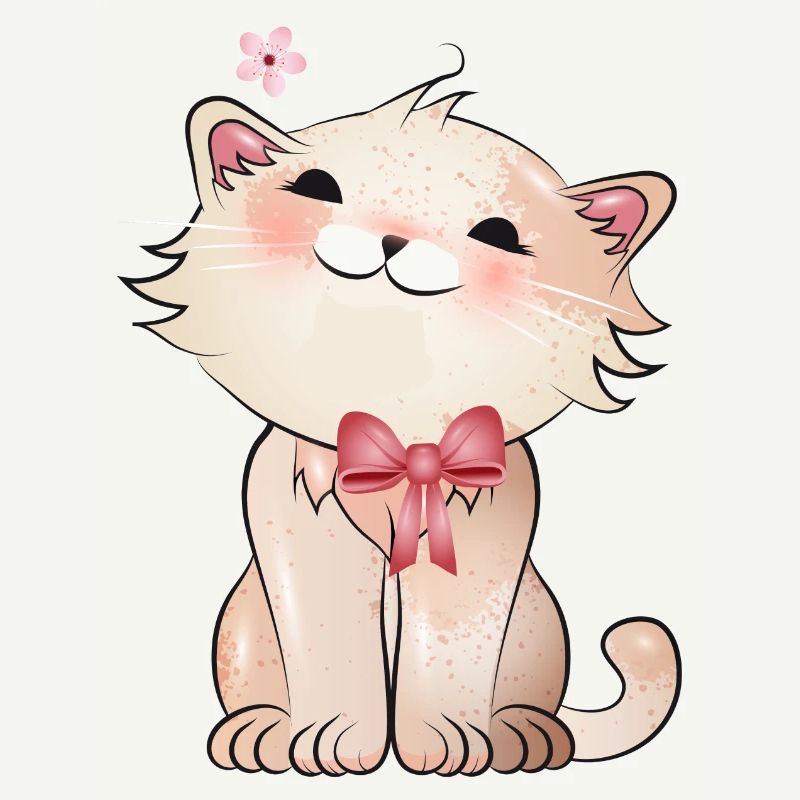 Chat mignon regardant une fleur de cerisier
