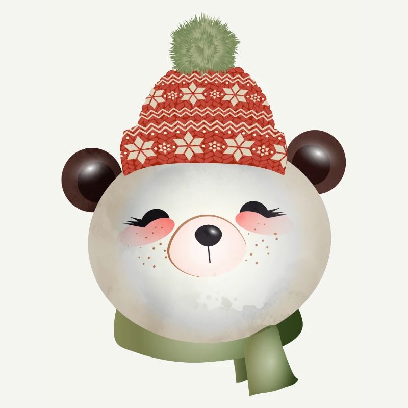 cute panda bear with bobble hat in winter