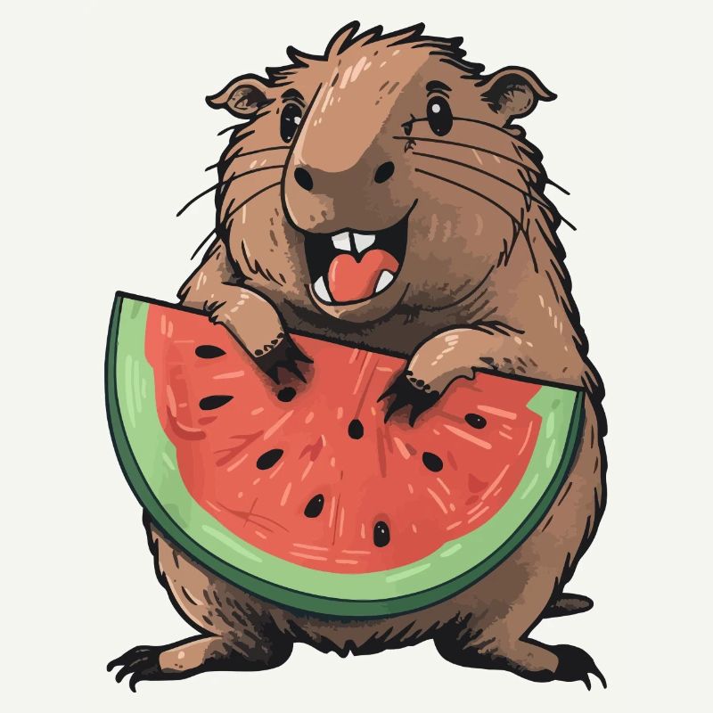 Capybara mangeant de la pastèque