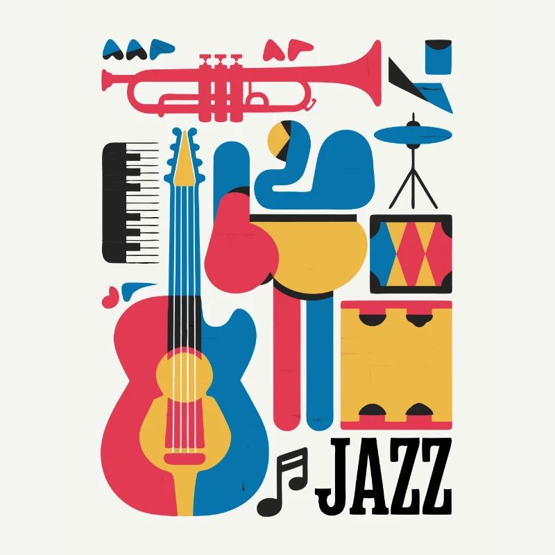 Happy Musical Notes and Instruments Illustration