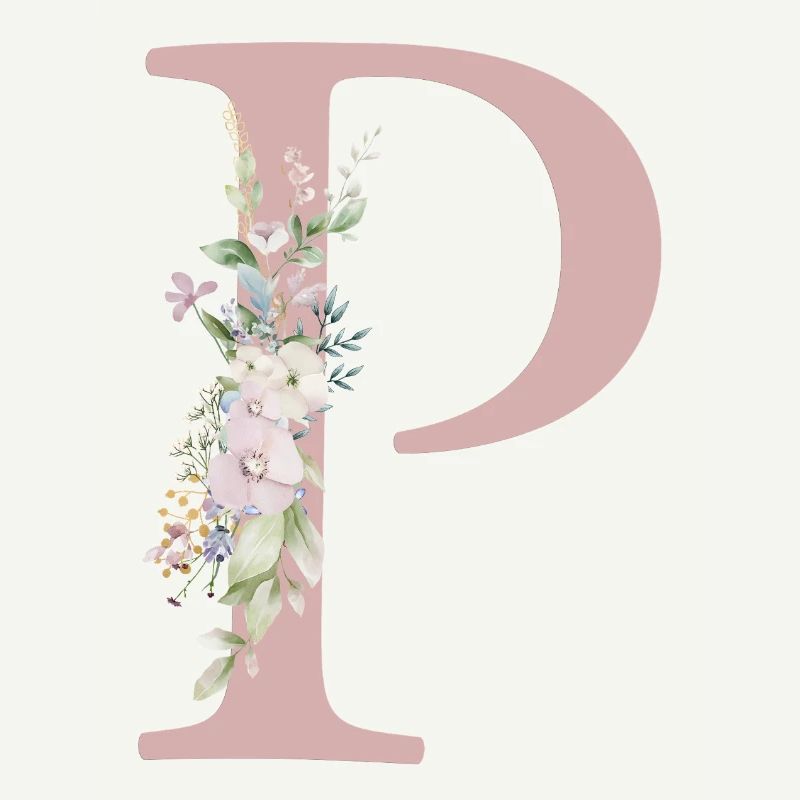 P Monogram, Floral, Customizable