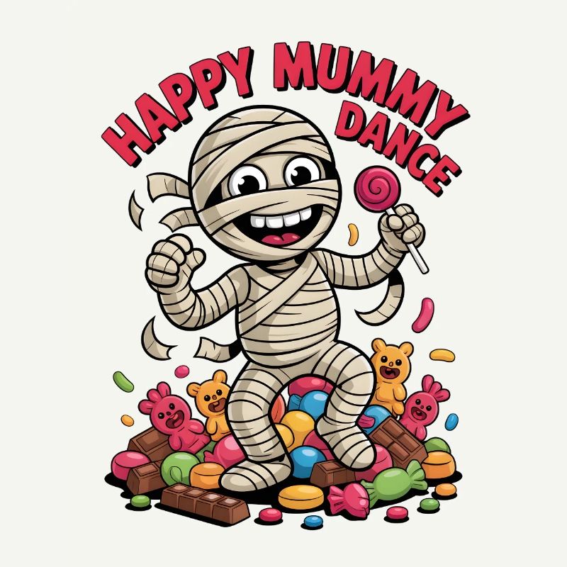 Cheerful Mummy Dancer on Candy Background