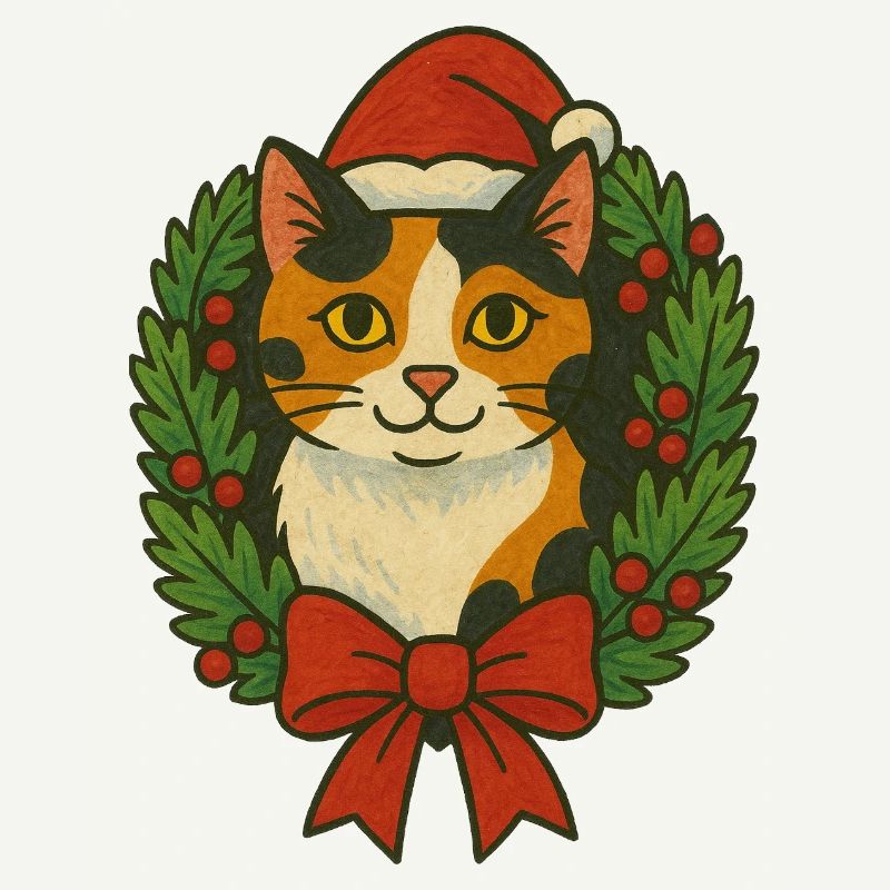 Kalikokatze im Weihnachtskranz