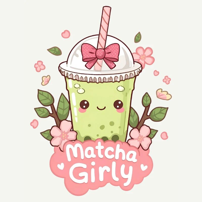 Kawaii Iced Matcha Latte with Cherry Blossoms