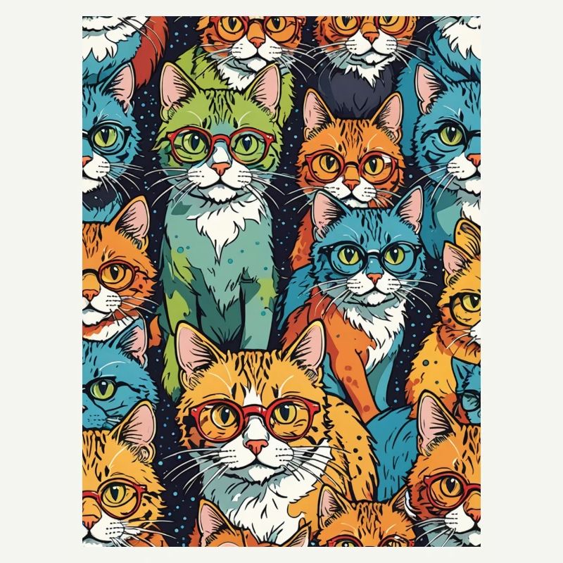 Colorful Cats with Glasses Pattern