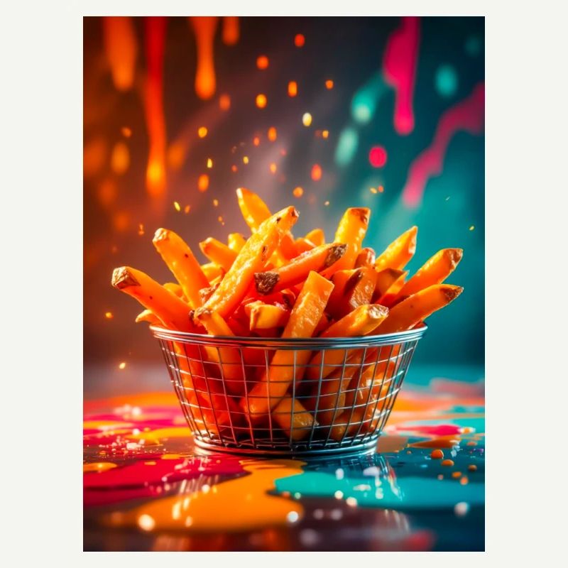 Frites de patates douces brillant dans un néon abstrait vif