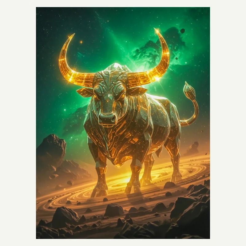Taureau céleste forgé à partir de la lumière des étoiles et éternel