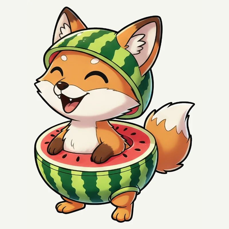 Funny fox with watermelon summer fun