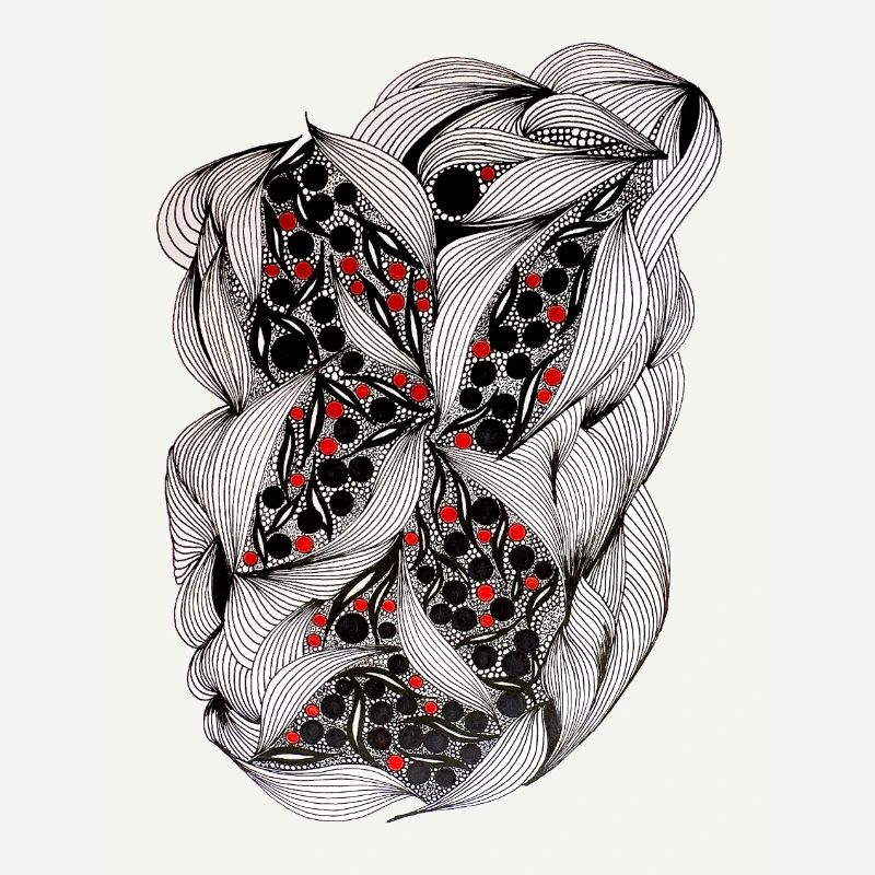 Black and white leaf pattern with red berries