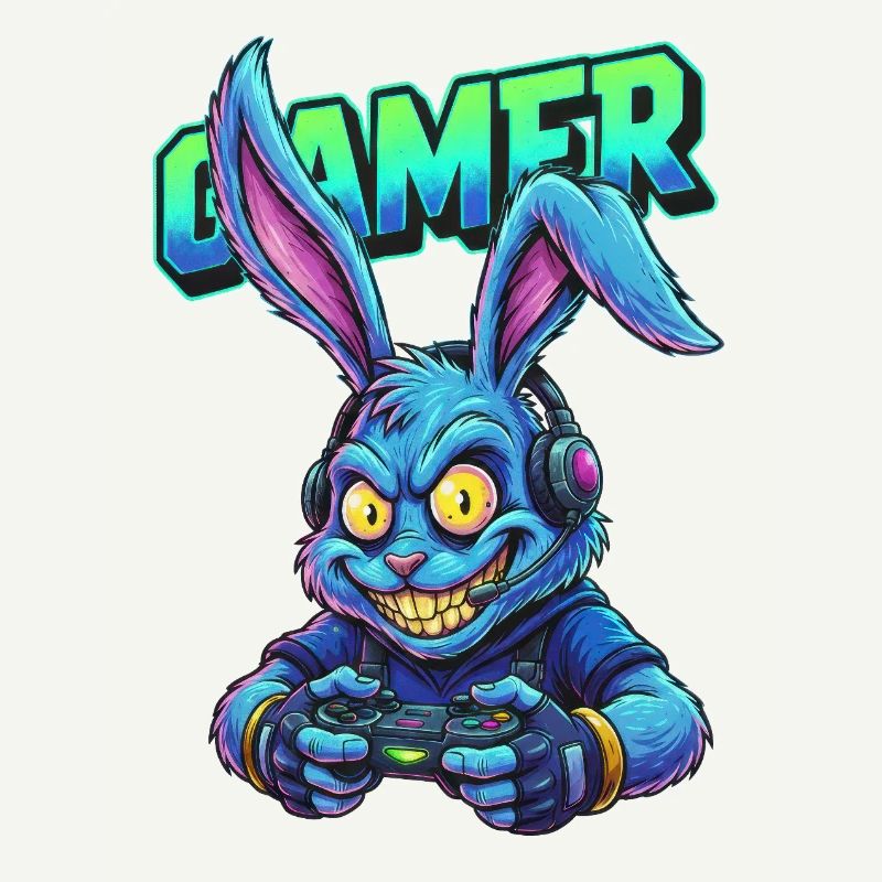 Neon Gaming Bunny dans Controller Gamer Bunny