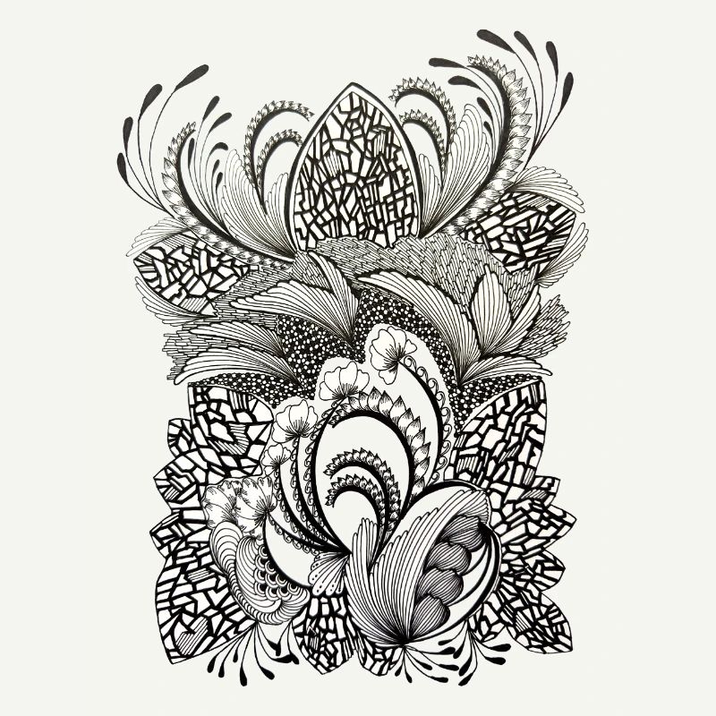 Black and White Flower Branches Pattern