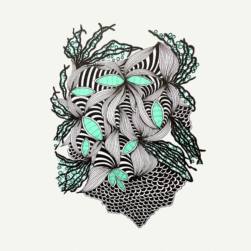 Line Flowers Pattern Mint Accent