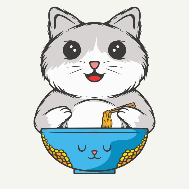 Cat eats noodles