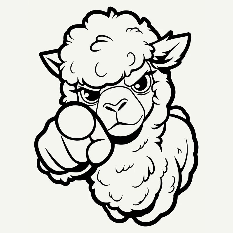 Naughty alpaca points at you