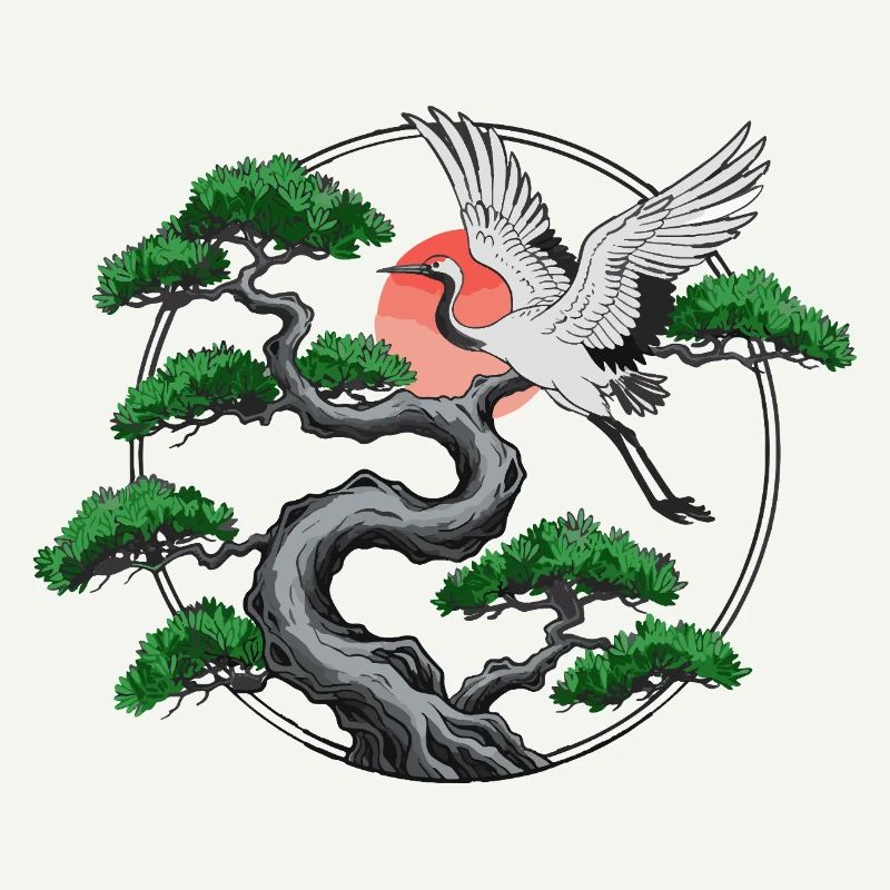 Cranes & Twisted Pine Tree