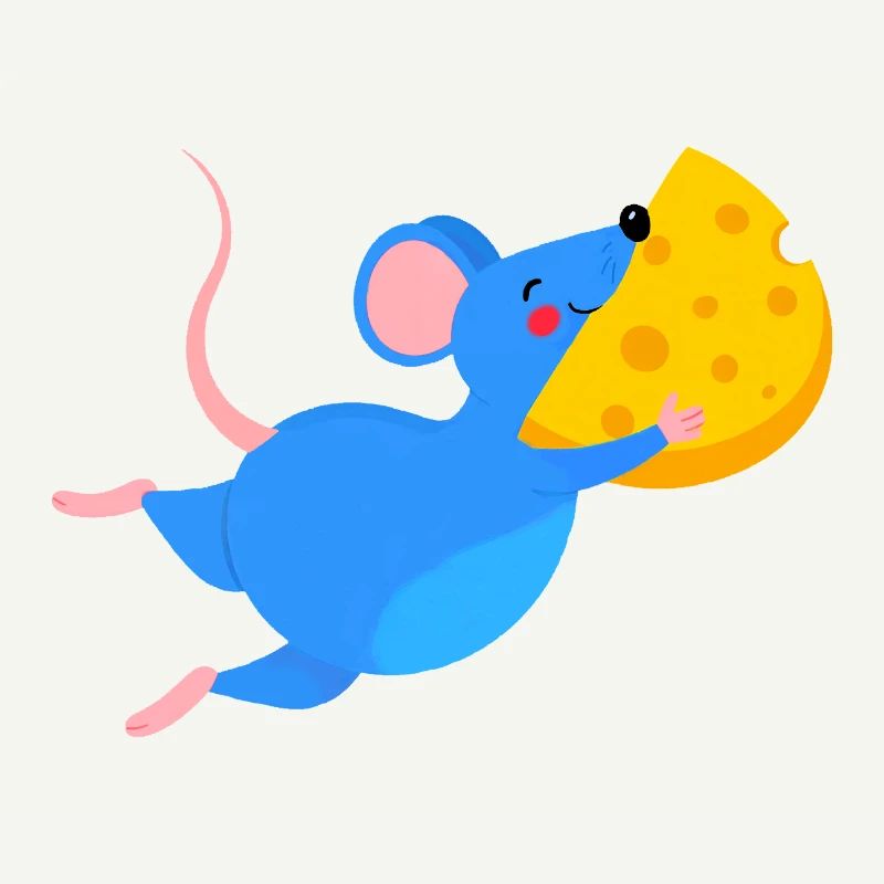 Souris bleue heureuse et fromage jaune
