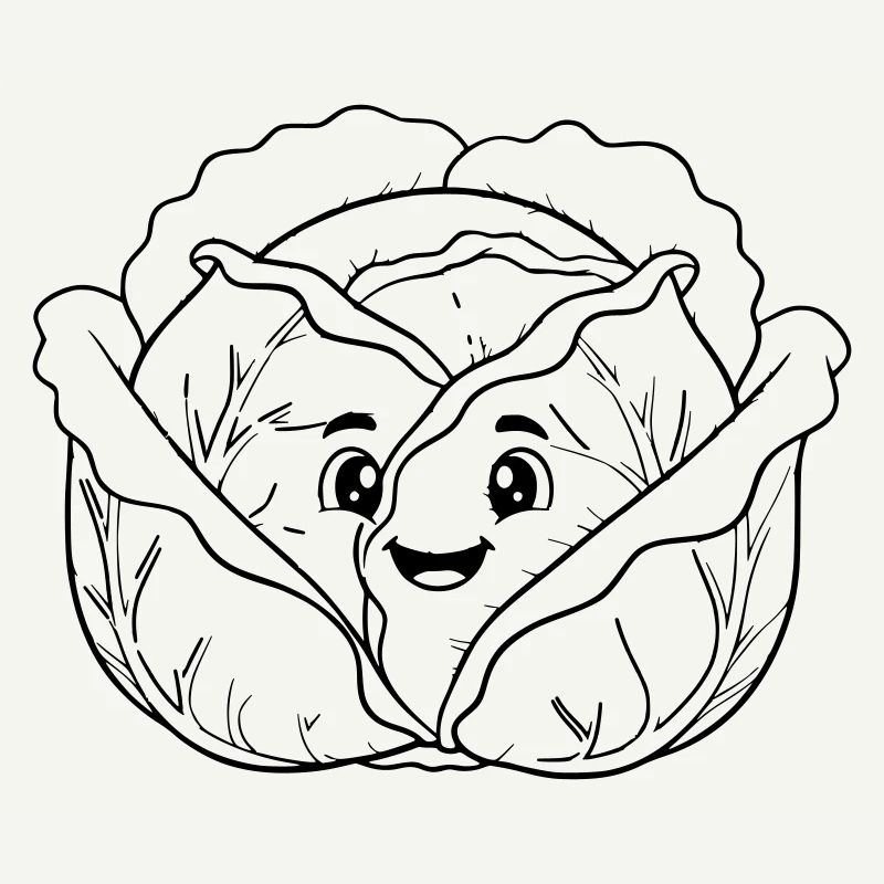 Cabbage Vegetable Kawaii Outline