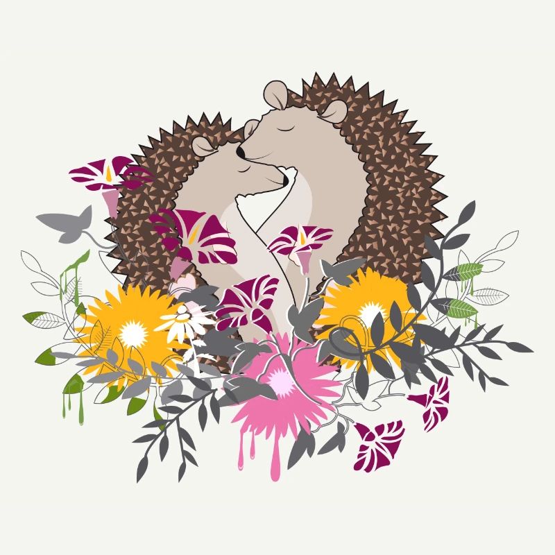 Deux petits hérissons assis ensemble dans le parterre de fleurs