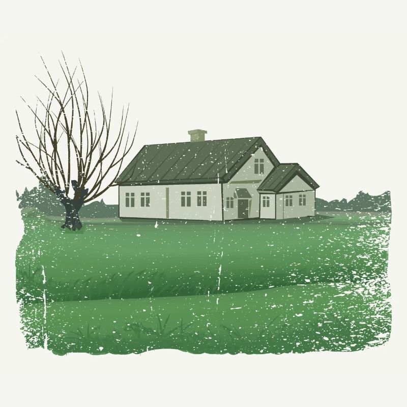 House with bare tree dirty effect