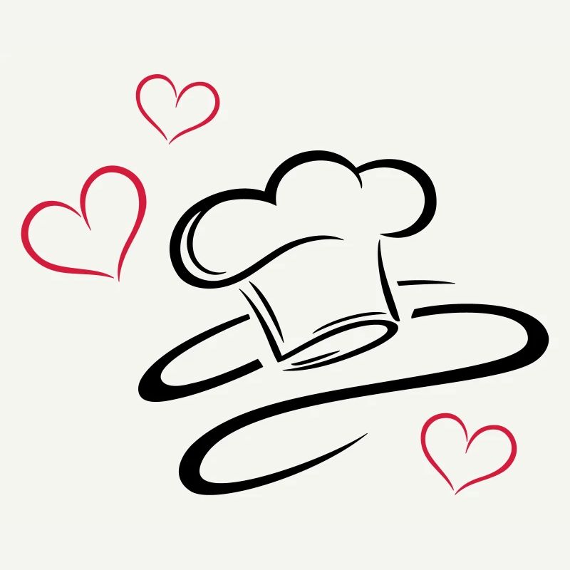 Cuisinier, logo, chapeau de chef avec trois coeurs