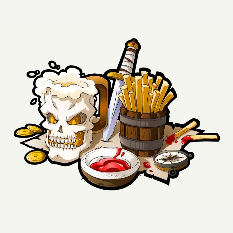 Chope de bière Skull et chips de pirate