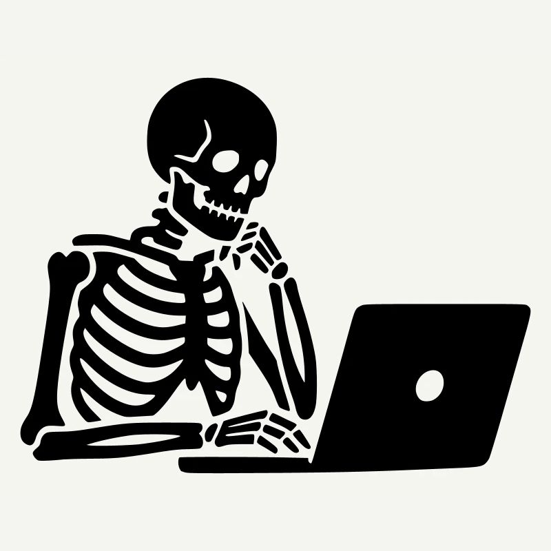 Skelett am Laptop Computer