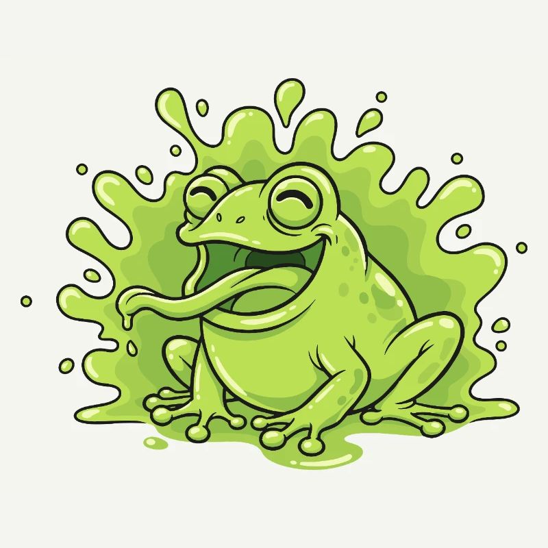 Grenouille joyeuse dans un éclaboussure de slime