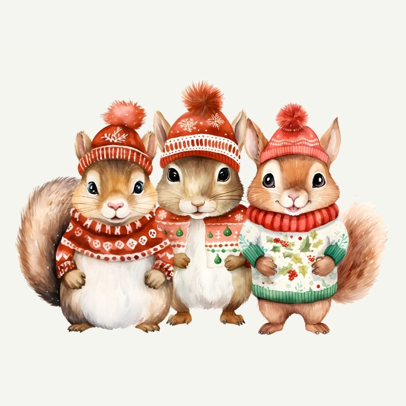Winterliches Eichhörchen-Trio
