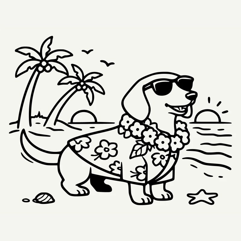 Vacances à Hawaï, mode vacances, teckel avec chien