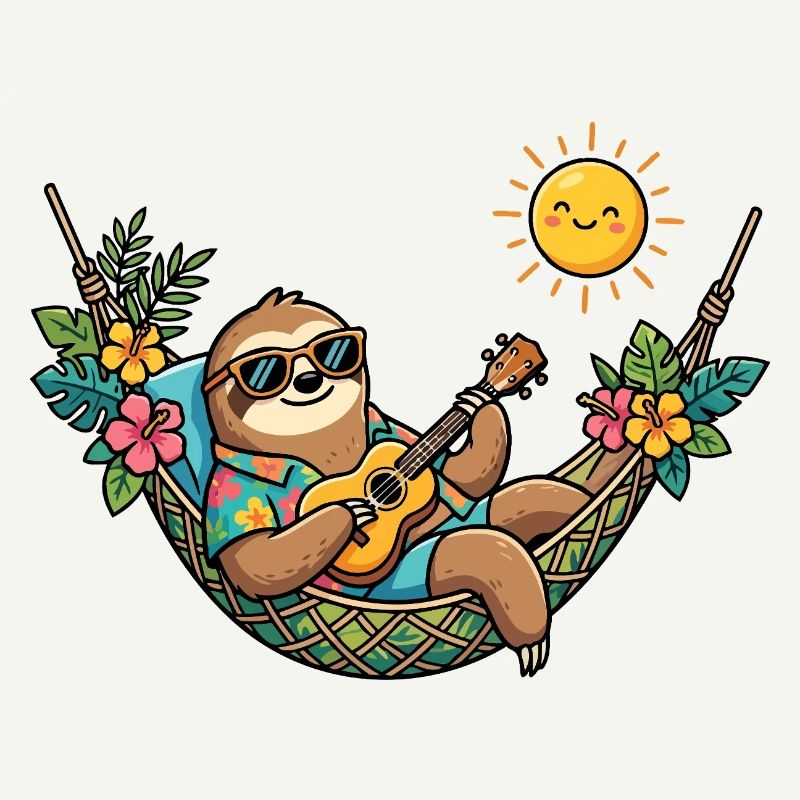 Sloth in hammock makes summer vacation beach
