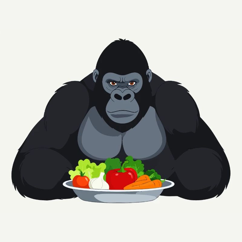 Cooler Gorilla mit Gemüseplatte Affe Motiv