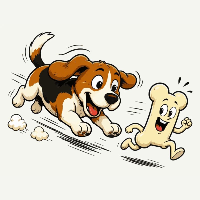 Dog Chasing Running Bone Comic Motif