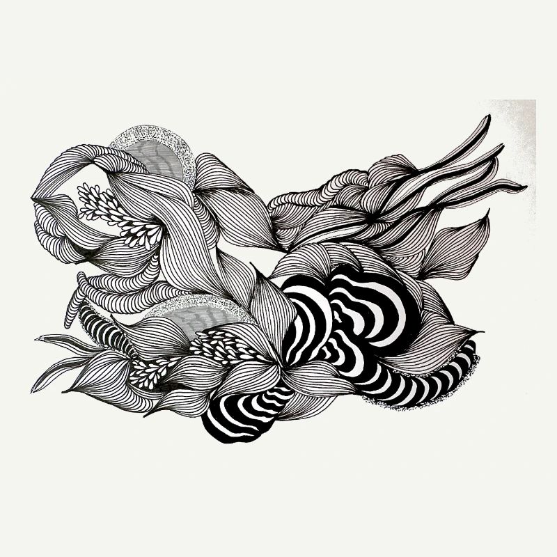 Black and White River Floral Pattern