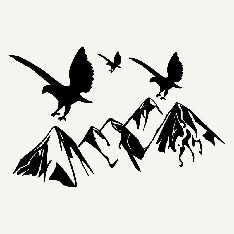Birds fly over mountains