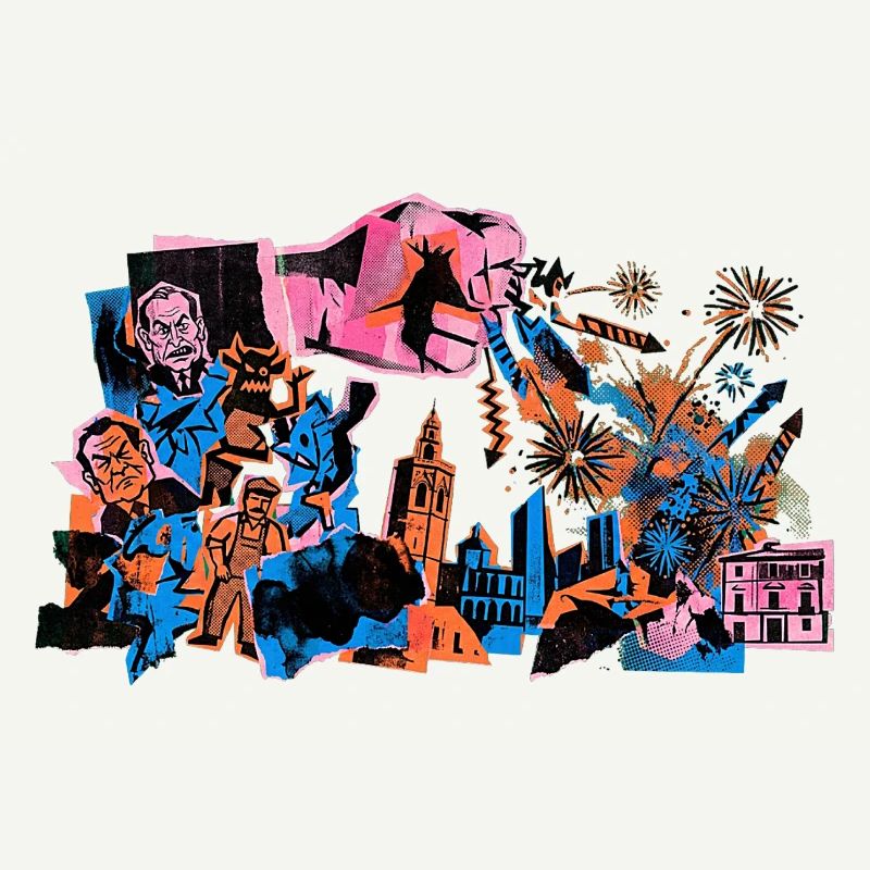 Fallas De Valencia Fireworks Risograph