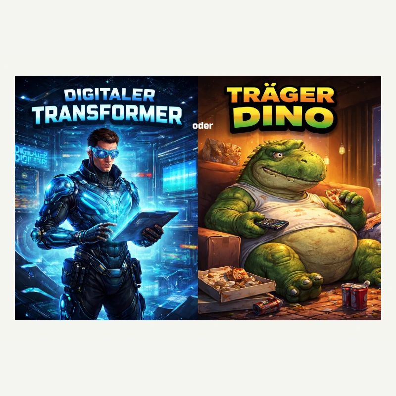 Digitaler Tech-Kämpfer oder träger Dino