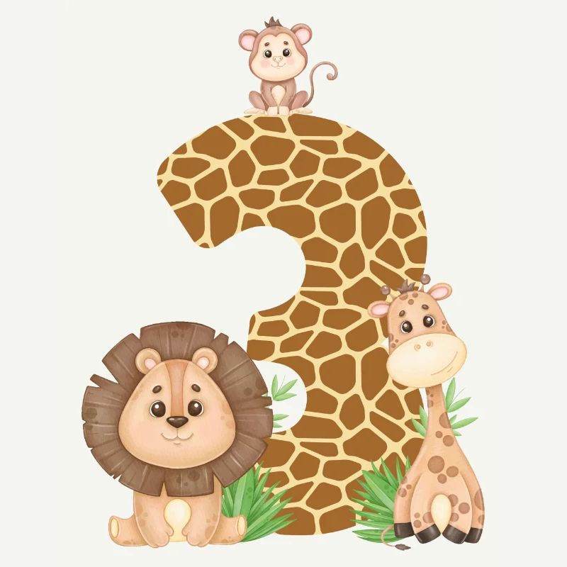 3rd Birthday: Jungle Animals: Giraffe, Lion, Monkey